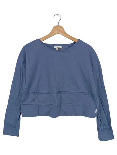 DEERBERG Damen Langarmshirt Gr. 36/S Blau Casual Basic Baumwolle
