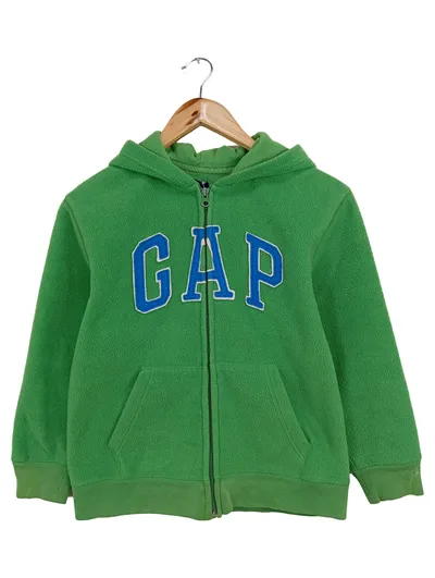 GAP Kids Fleece Sweatjacke Kapuzenjacke Gr. 128 Grün Logo Hoodie