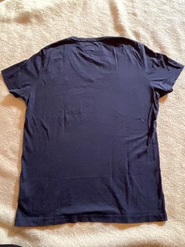 Hilfiger Denim Herren T-Shirt V-Ausschnitt Blau Gr. L Baumwolle Basic