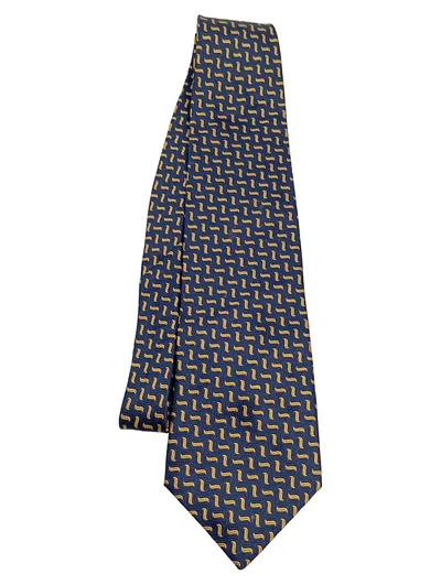 Milano Krawatte Herren 100% Seide Blau Gold Geometrisch Made in Italy
