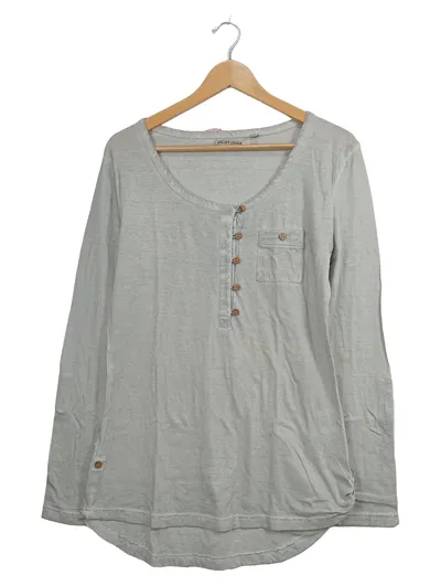 EIGHT2NINE Damen Langarmshirt Gr. L Grau Baumwolle Henley Knopfleiste