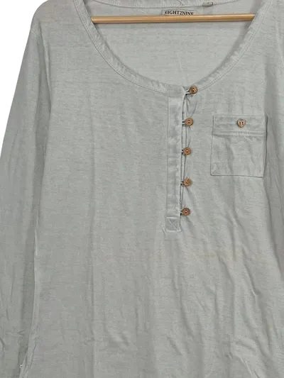 EIGHT2NINE Damen Langarmshirt Gr. L Grau Baumwolle Henley Knopfleiste