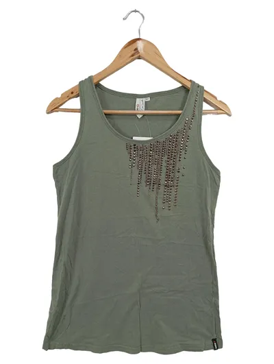 GARCIA Damen Top Gr. 40/L Grün Casual Tanktop mit Strasssteinen