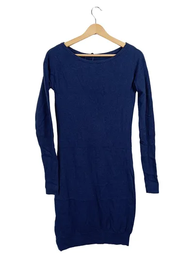 Benetton Strickkleid Damen Kleid Langarm Wolle Gr. 38 Blau Basic Winter