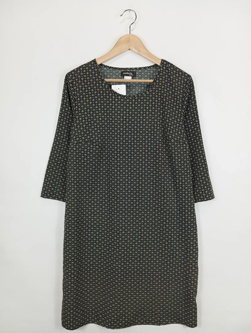AMBRIA Blusenkleid Damen Gr. 40/L Schwarz Gemustert Klassisch Elegant 1