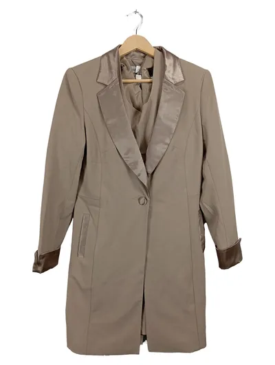 Ashley Brooke Damen Blazer Longblazer Gr. 38 Beige Satin-Details Elegant