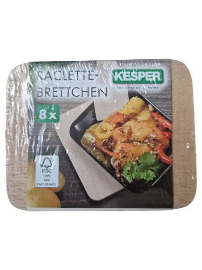Kesper Raclette Brettchen 8er Set Holz Frühstücksbrett Braun
