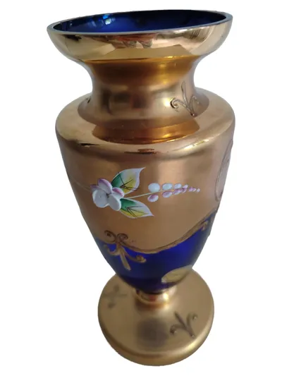 Bohemia Crystal Vase Gold Glas Elegant Blumenmuster 17cm