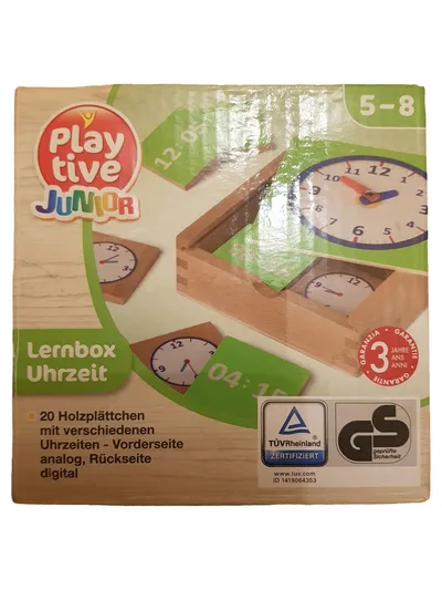 Playtive Junior Lernbox Uhrzeit Holz Lernspiel Kinder ab 4 Jahre Mehrfarbig