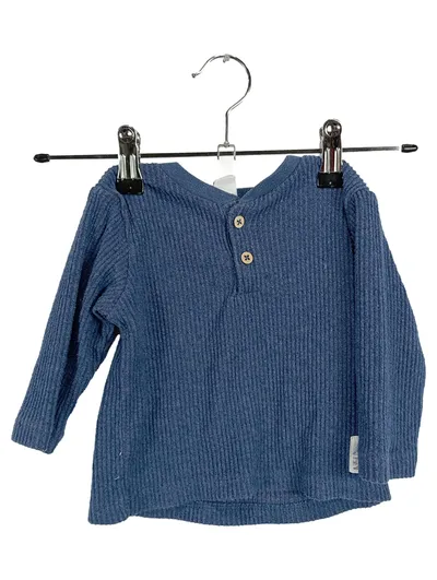 Topomini Baby Langarmshirt Gr. 68 Blau Rippstrick Henley Knöpfe