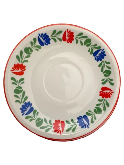 Alföldi Porcelán Unterteller Blumenmuster Rot Blau Grün 14,5 cm Hungary Vintage