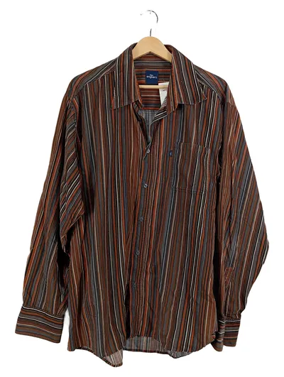 Engbers Herren Freizeithemd Gestreift Braun Langarm Baumwolle Gr. XL