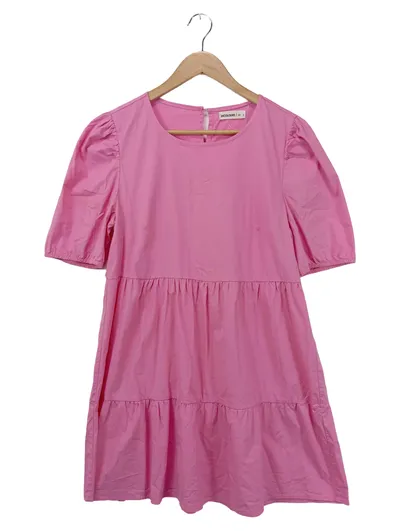 24Colours Damen Freizeitkleid Gr. L/40 Pink Baumwolle Puffärmel