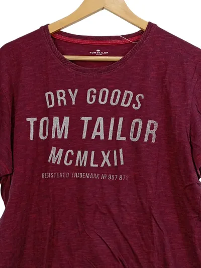 Tom Tailor Herren T-Shirt Gr. L Rot Dry Goods Print Baumwolle