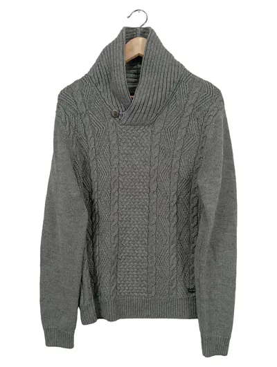 Threadbare Herren Pullover Grau Gr. 48/M Zopfstrickmuster Casual Klassisch