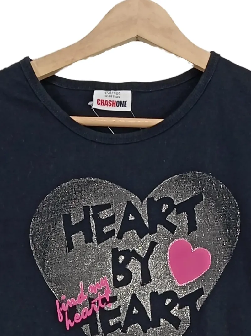 CRASH ONE Mädchen T-Shirt Gr. 158/164 Schwarz Herz Glitzer Print 4