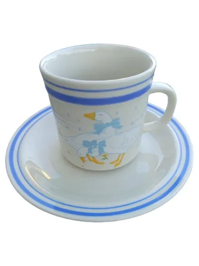 Stoneware & Co. Tasse mit Untertasse Enten Motiv Keramik Weiß Blau