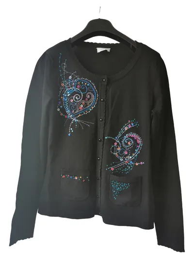 Élégance Strickjacke Damen Gr. 36;S Schwarz Elegant mit Stickerei