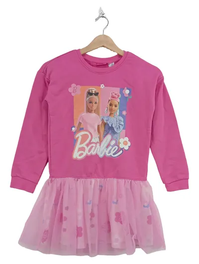 Barbie Freizeitkleid Mädchen Gr. 134-140 Pink Feminin Logo-Print Tüllrock