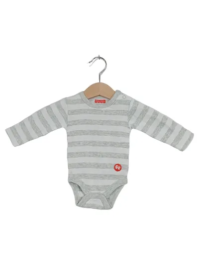 FISHER-PRICE Baby Body Gr. 56 Grau Gestreift Langarm Baumwolle