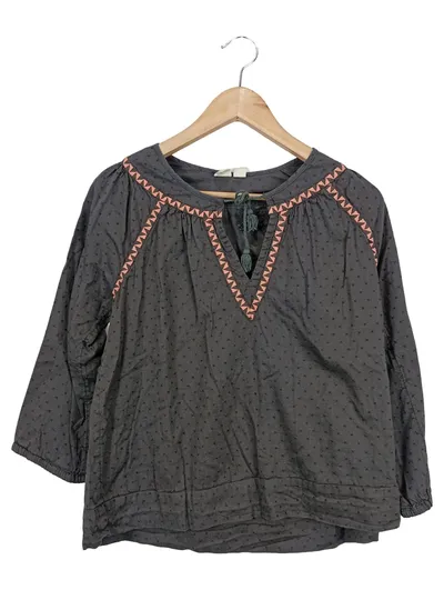 ROXY Damen Bluse Gr. 36/S Grau Casual Stickerei Quasten 3/4-Arm