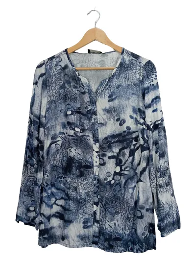 CAPUCCINO KNITHOUSE Bluse Damen Langarm Viskose Abstrakt Blau Gr. 38 M