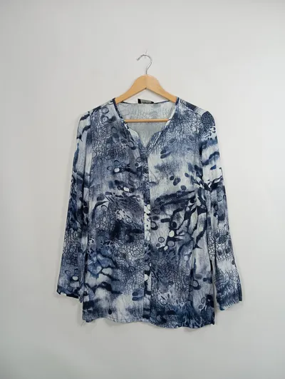 CAPUCCINO KNITHOUSE Bluse Damen Langarm Viskose Abstrakt Blau Gr. 38 M