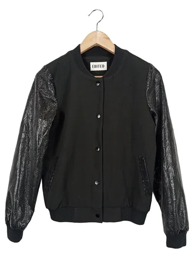 EDITED Damen Blouson Jacke Gr. 36/S Schwarz Casual Sportlich Kunstleder Ärmel