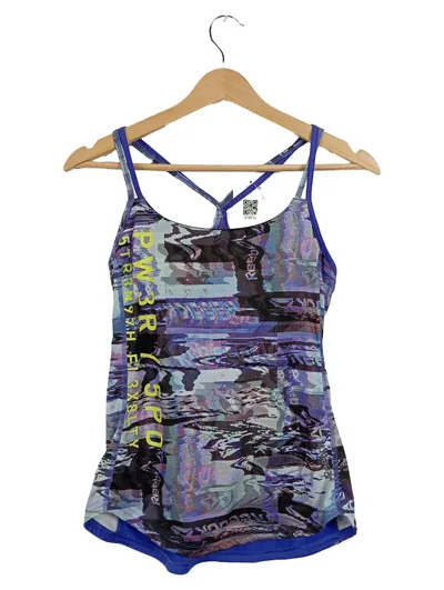 Reebok Damen Sport Top Tanktop Fitness Shirt Gr. 36 S Bunt Lila Grafik Print