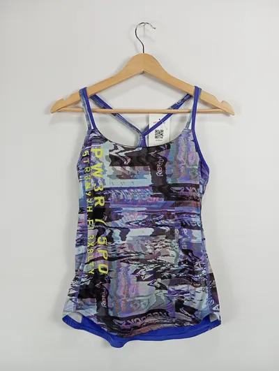 Reebok Damen Sport Top Tanktop Fitness Shirt Gr. 36 S Bunt Lila Grafik Print
