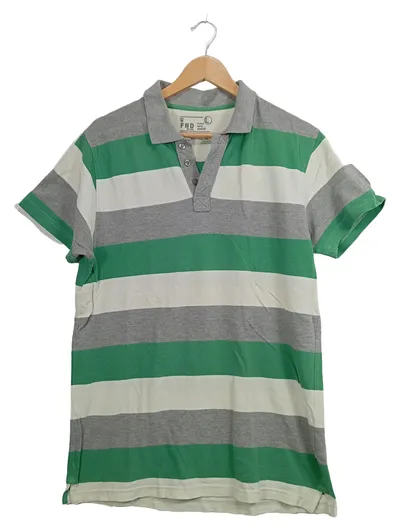 WE Fashion Herren Poloshirt Gr. L Gestreift Grün Grau Weiß Baumwolle