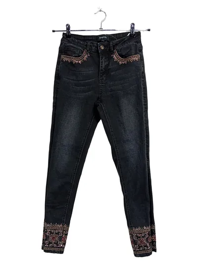 DESIGUAL Damen Jeans Wide Fit W26/34/XS Schwarz Stickerei