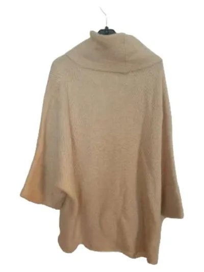 MANGO Damen Pullover Poncho Strickpullover Rollkragen Oversized Beige Gr. UNI