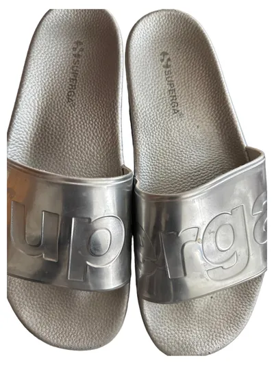 Superga Pantoletten Damen Gr. 40 Silber Casual Badeschuhe