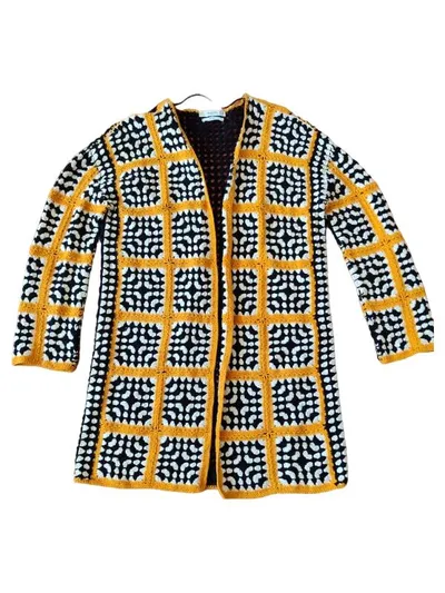 MANGO Damen Strickjacke Gehäkelt Geometrisches Muster Mehrfarbig Gr. 36/S