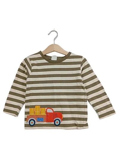 ALANA Bio Langarmshirt Kinder Gr. 98 Baumwolle Gestreift Lastwagen Applikation