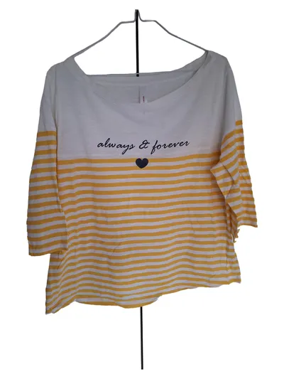 Sheego Damen Langarmshirt Gr. 44-46 Mehrfarbig Gestreift Schriftzug Casual