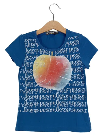 Carbone Kinder T-Shirt Gr. 122 Blau Flower Power Apfel Motiv Baumwolle