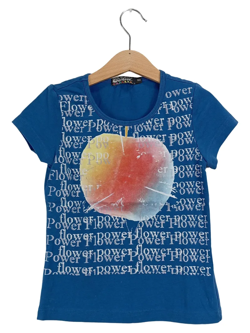 Carbone Kinder T-Shirt Gr. 122 Blau Flower Power Apfel Motiv Baumwolle 1