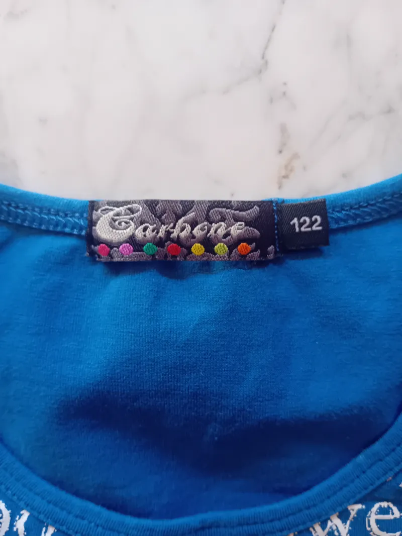 Carbone Kinder T-Shirt Gr. 122 Blau Flower Power Apfel Motiv Baumwolle 6