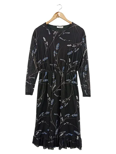 MSCH COPENHAGEN Freizeitkleid Damen 34/XS Schwarz Blumenmuster Midikleid Elegant