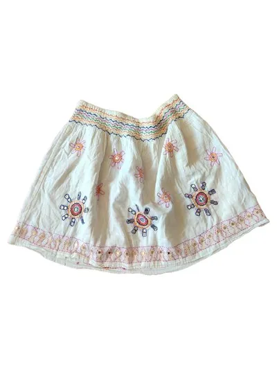 Antik Batik Minirock Damen Gr. 38 Beige Bohemian Stickerei