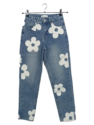 ANGEL KISS Damen Jeans Wide Fit W24/32/XXS Blau Blumenmuster Casual
