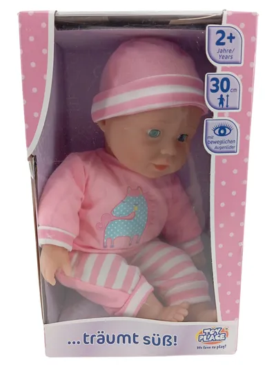 TOY PLACE Babypuppe Rosa 30cm mit beweglichen Augenlidern Baby Puppe Spielzeug