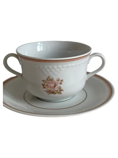 Colditz Suppentasse Untertasse Porzellan Weiß Blumen Klassisch