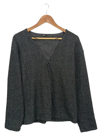 ZARA Damen Strickjacke Cardigan Gr. 36/S Grau Casual Meliert Langarm