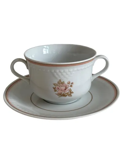 Colditz Suppentasse mit Untertasse Porzellan Weiß Blumen Klassisch