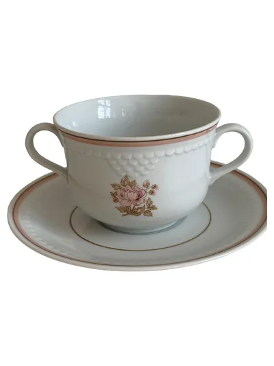 Colditz Suppentasse Untertasse Porzellan Weiß Klassisch Blumen