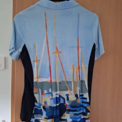 DOLCEZZA Poloshirt Damen Maritim Blau Gr. 38 M Kurzarm Viskose