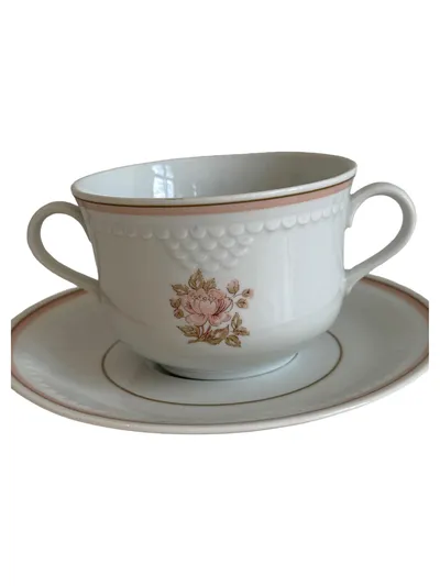 Colditz Suppentasse mit Untertasse Porzellan Weiß Blumen Klassisch
